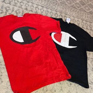 red and black champion shirts